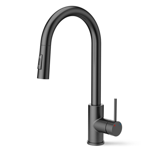 ANW HOME Baterie de bucătărie înaltă grafit mat, cu pipă extractibilă și rotire la 360° – 390 mm