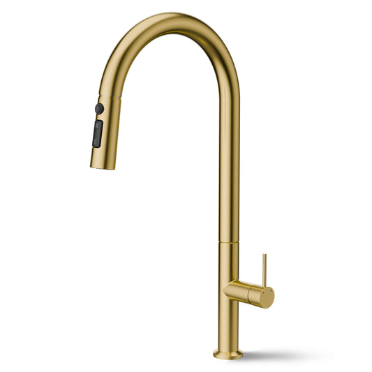 ANW HOME High-Arc Brushed Gold Kitchen Faucet with Pull-Out Spout and 360° Rotation – 455 mm