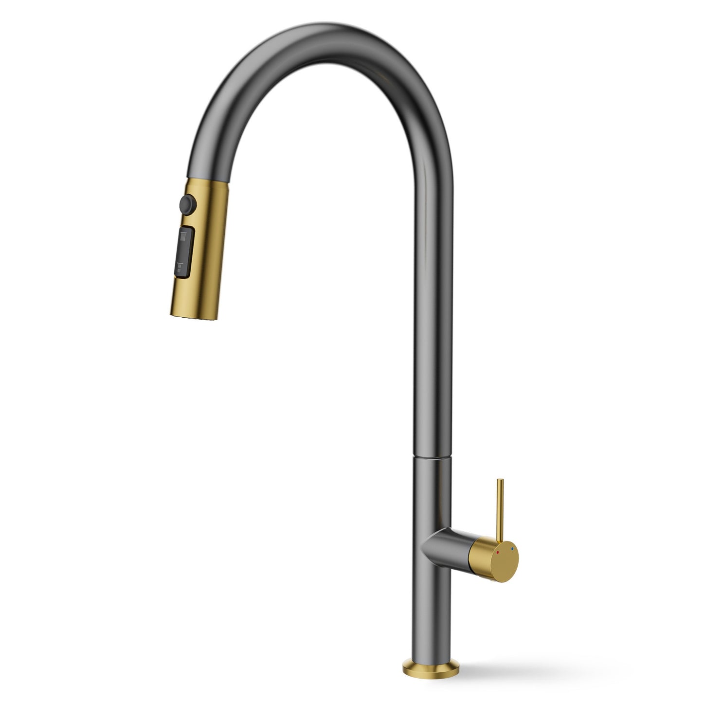 ANW HOME High-Arc Graphite & Gold Kitchen Faucet with Pull-Out Spout and 360° Rotation – 455 mm
