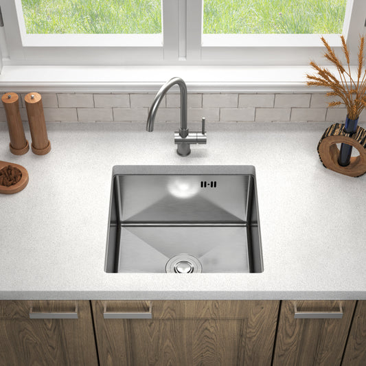 Under-Mount Kitchen Sink 44x44 cm – INOX Stainless Steel, Nano Silver Finish, Full Set