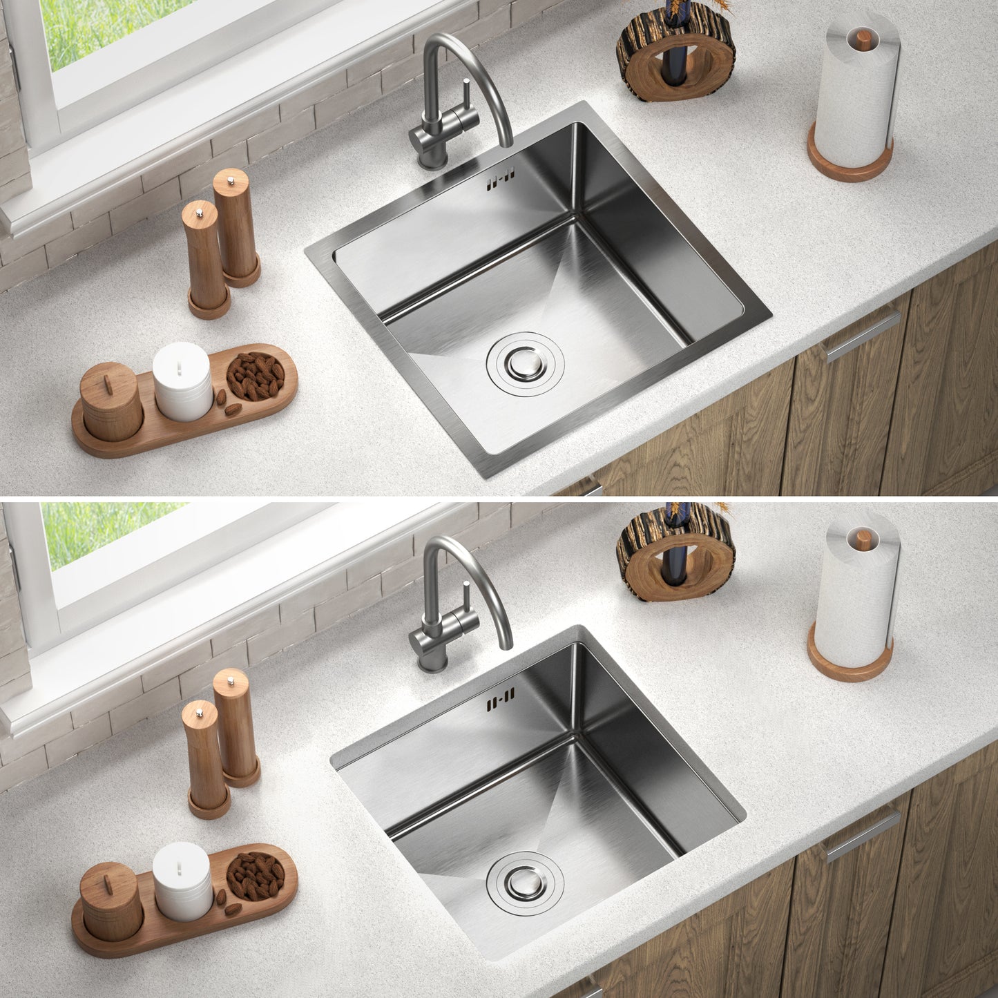 Edelstahl Küchenspüle 44×44 – Breite Arbeitsfläche, Robust Hygienisch