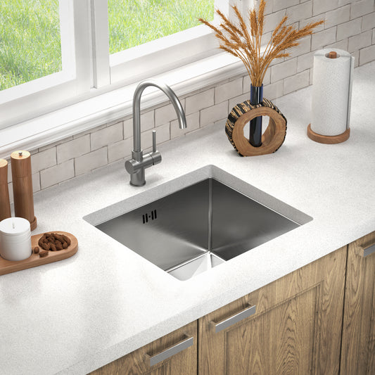 ANW HOME Küchenspüle Edelstahl, Spülbecken Küche 49x44 cm, Unterbauspüle 1 Becken, Spüle , Tiefe 22 cm, Stärke 3.0+1 mm, Nano-Beschichtung, mit Siphon