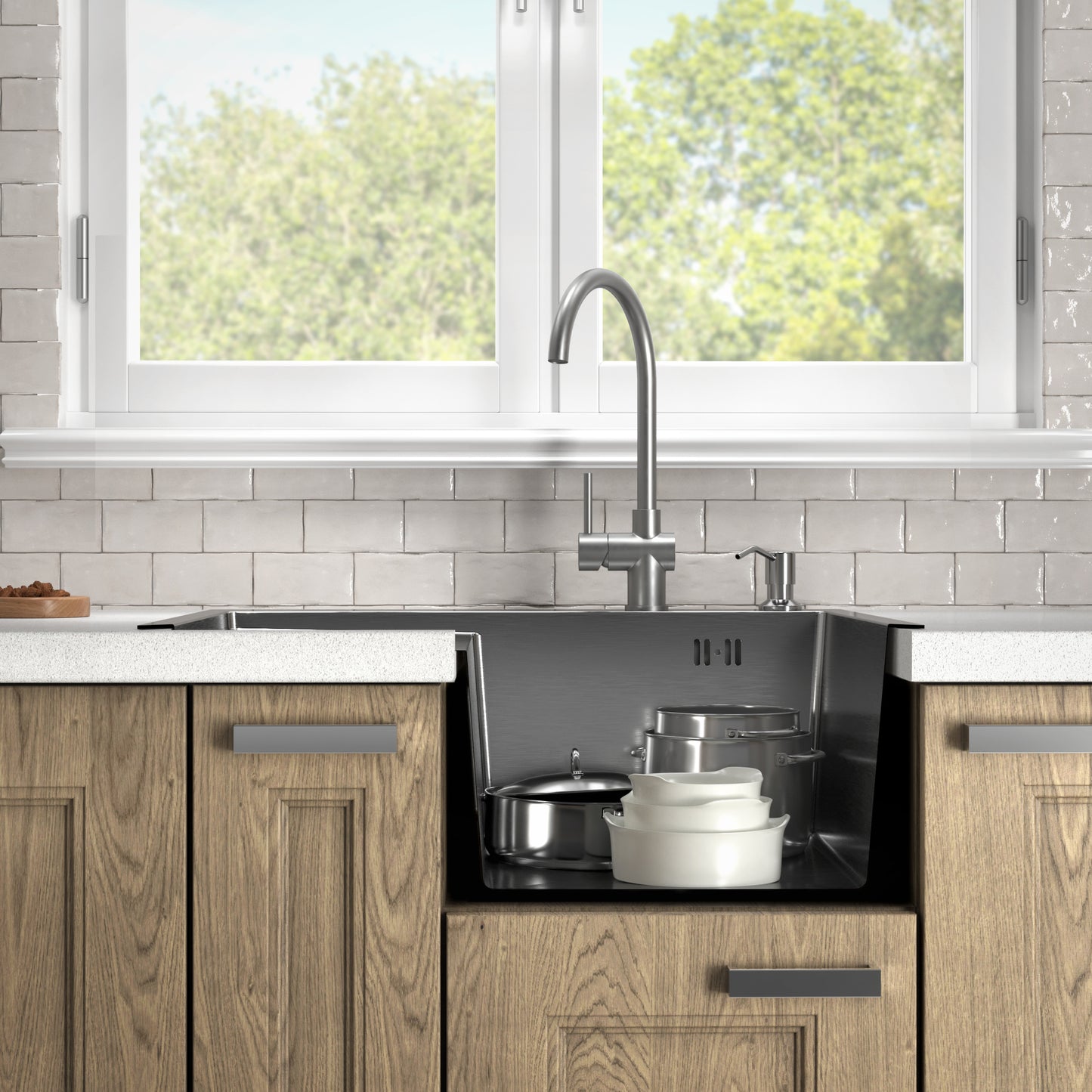 Zlew kuchenny ANW HOME Nano Silver ze stali nierdzewnej z ociekaczem 63 x 50 cm – montaż od góry, głębokość 220 mm