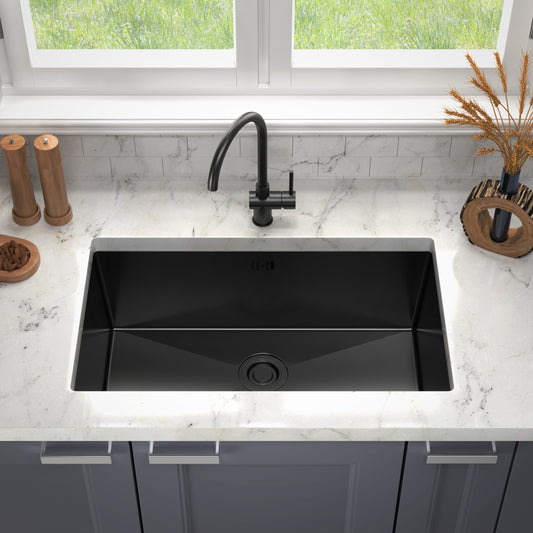 ANW HOME HD-7444B Kitchen Sink, Stainless Steel, PVD Coating, 74x44x21 cm, Undermount Installation, Graphite Color