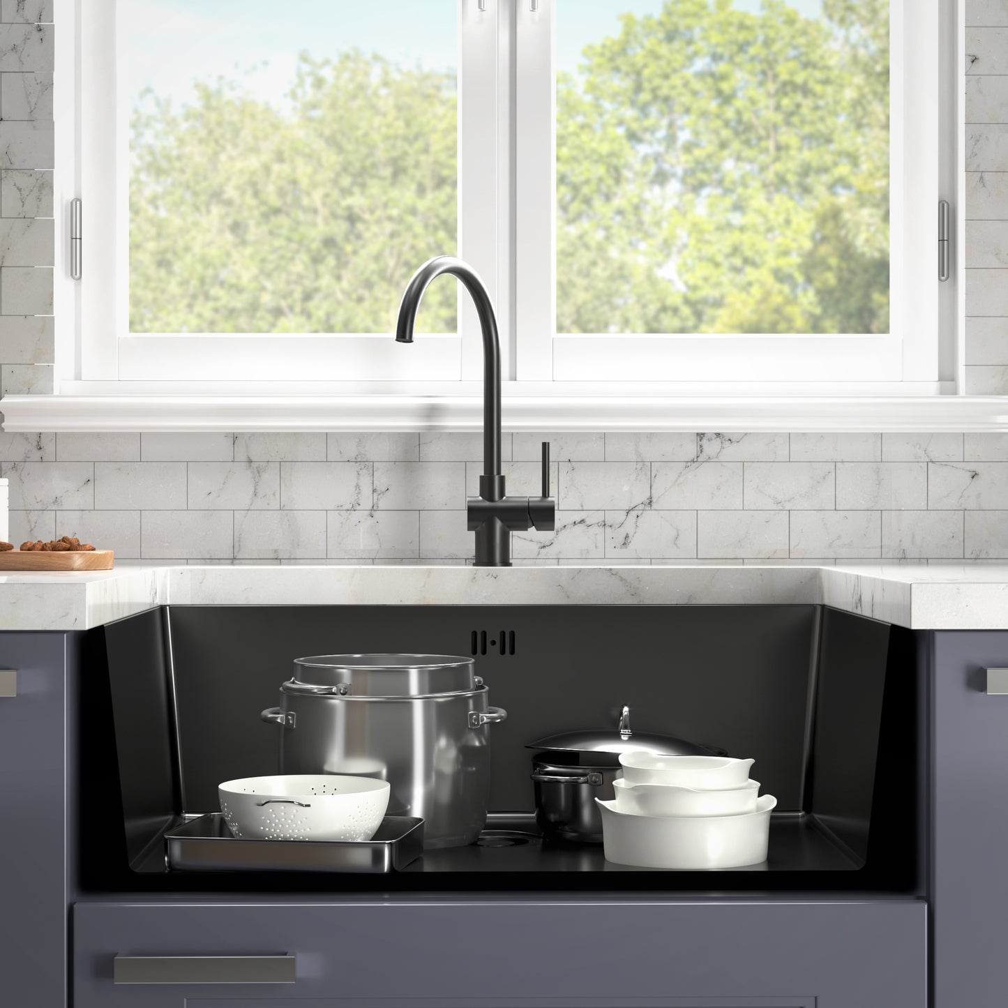 ANW HOME HD-7444B Kitchen Sink, Stainless Steel, PVD Coating, 74x44x21 cm, Undermount Installation, Graphite Color