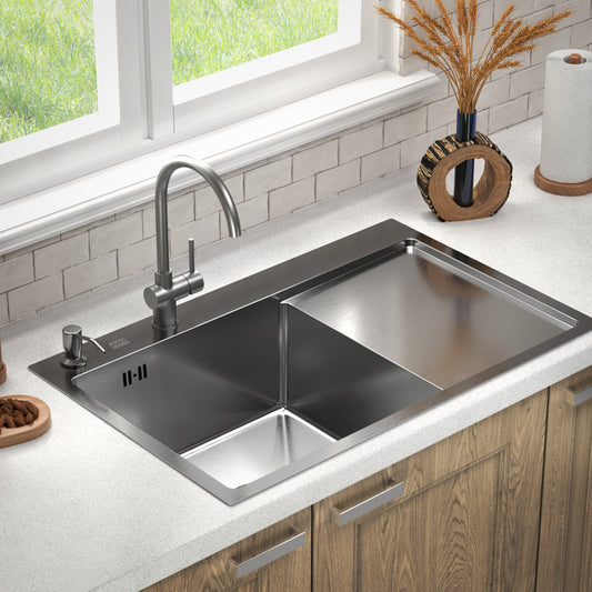 ANW HOME Stainless Steel Kitchen Sink Nano Silver LEFT 78x50x22 cm 1 mm  304 Steel + Accessories
