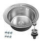 ANW HOME Spülbecken Küche, Küchenspüle Edelstahl 1 Becken, Einbauspüle Rund Ø51 cm, Edelstahl 201, Silber, Anti-Kratz Oberfläche, Stärke 1 mm, mit Siphon