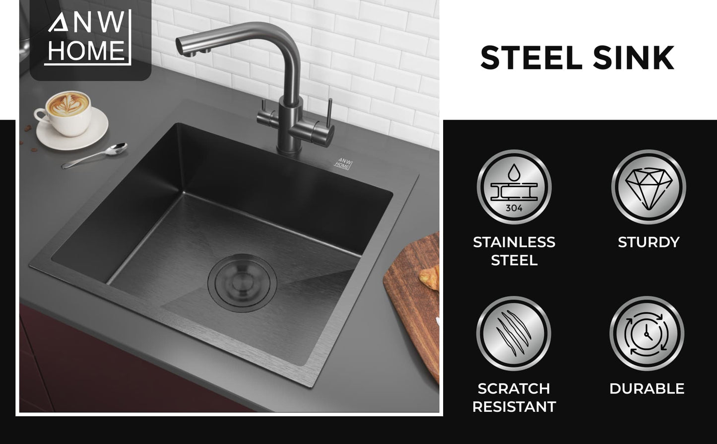 Stainless Steel Sink 46x45 PVD Graphite