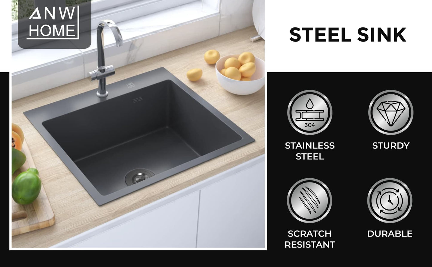 Stainless steel sink 50x50 PVD Grafit