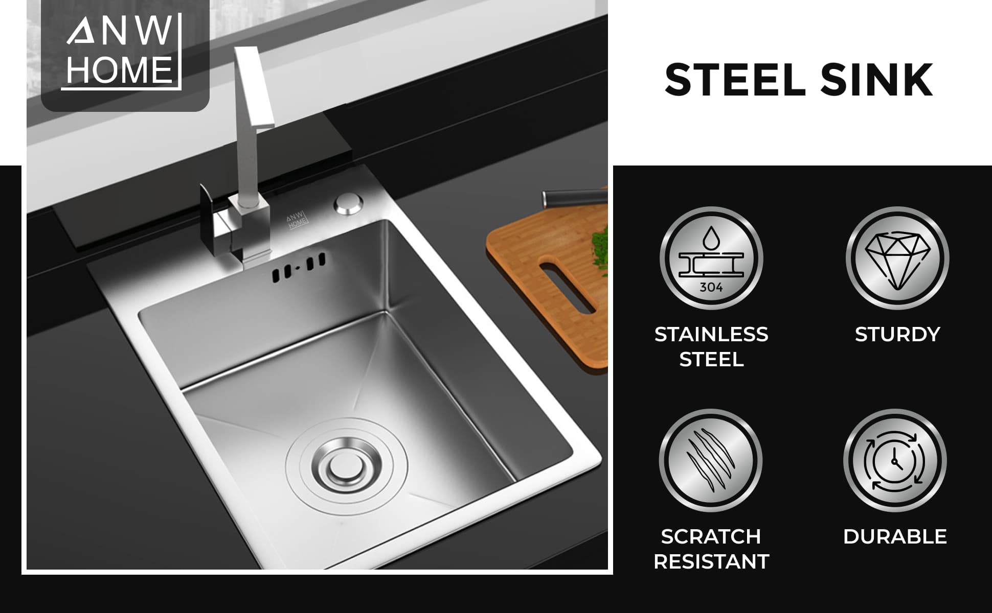 stainless steel kitchen sink size 40x50 color silver