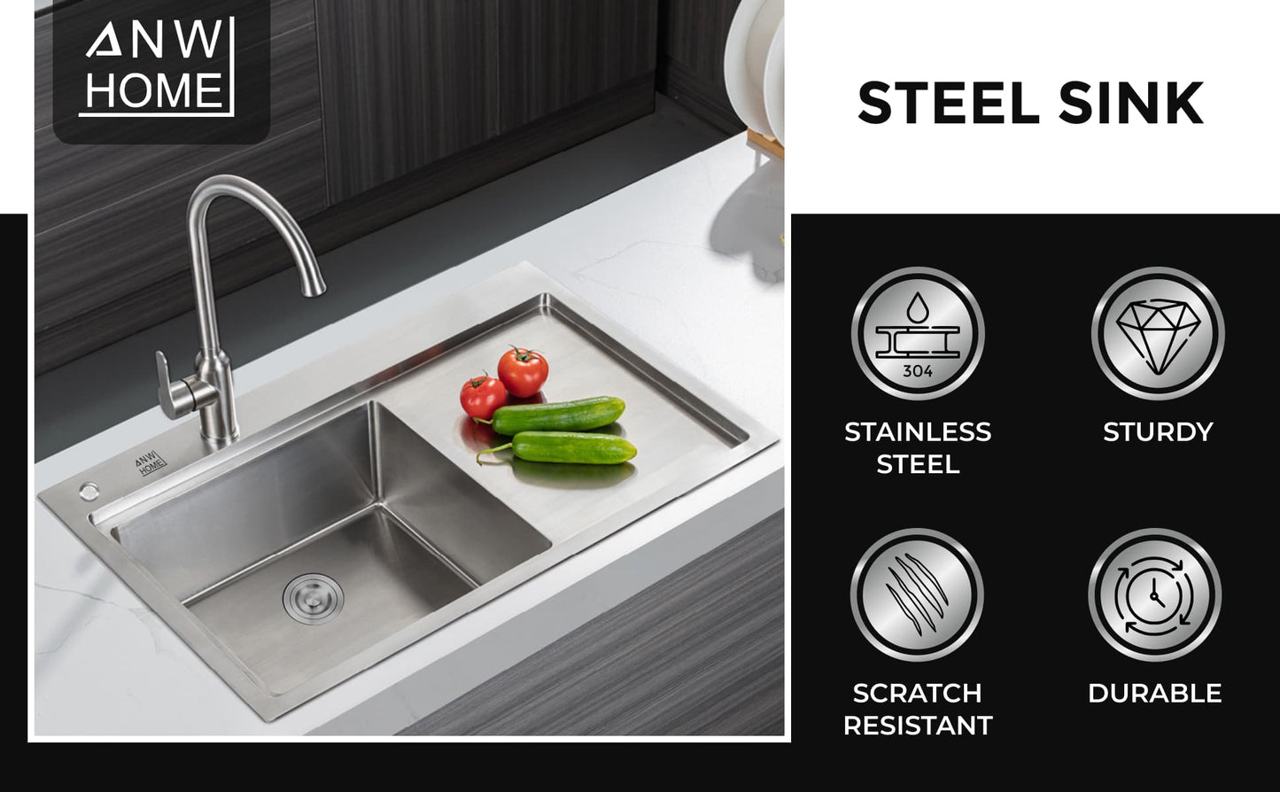 Stainless Steel Sink Satin Inox 78x50L With Drainboard