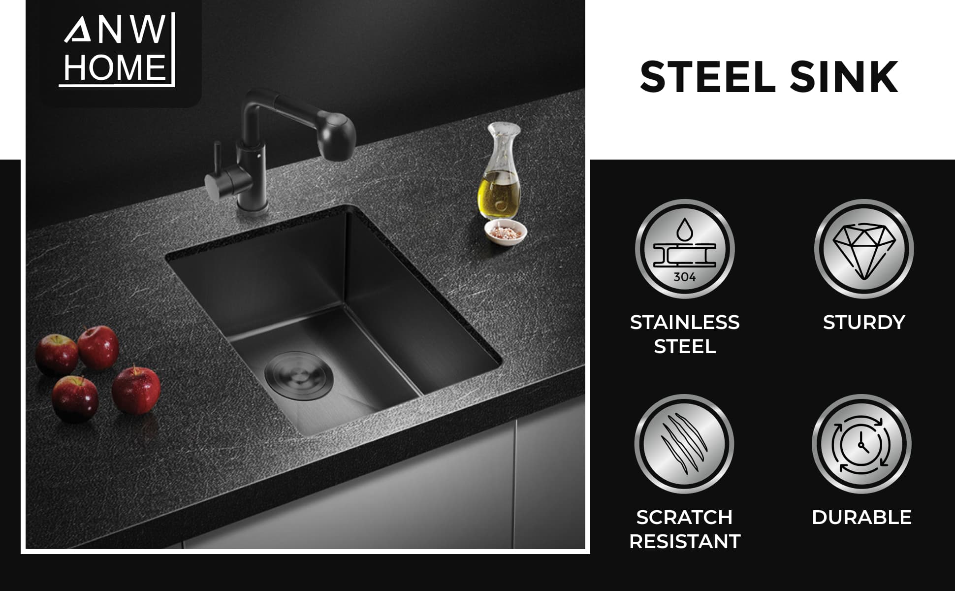 stainless steel kitchen sink color black size 37x45