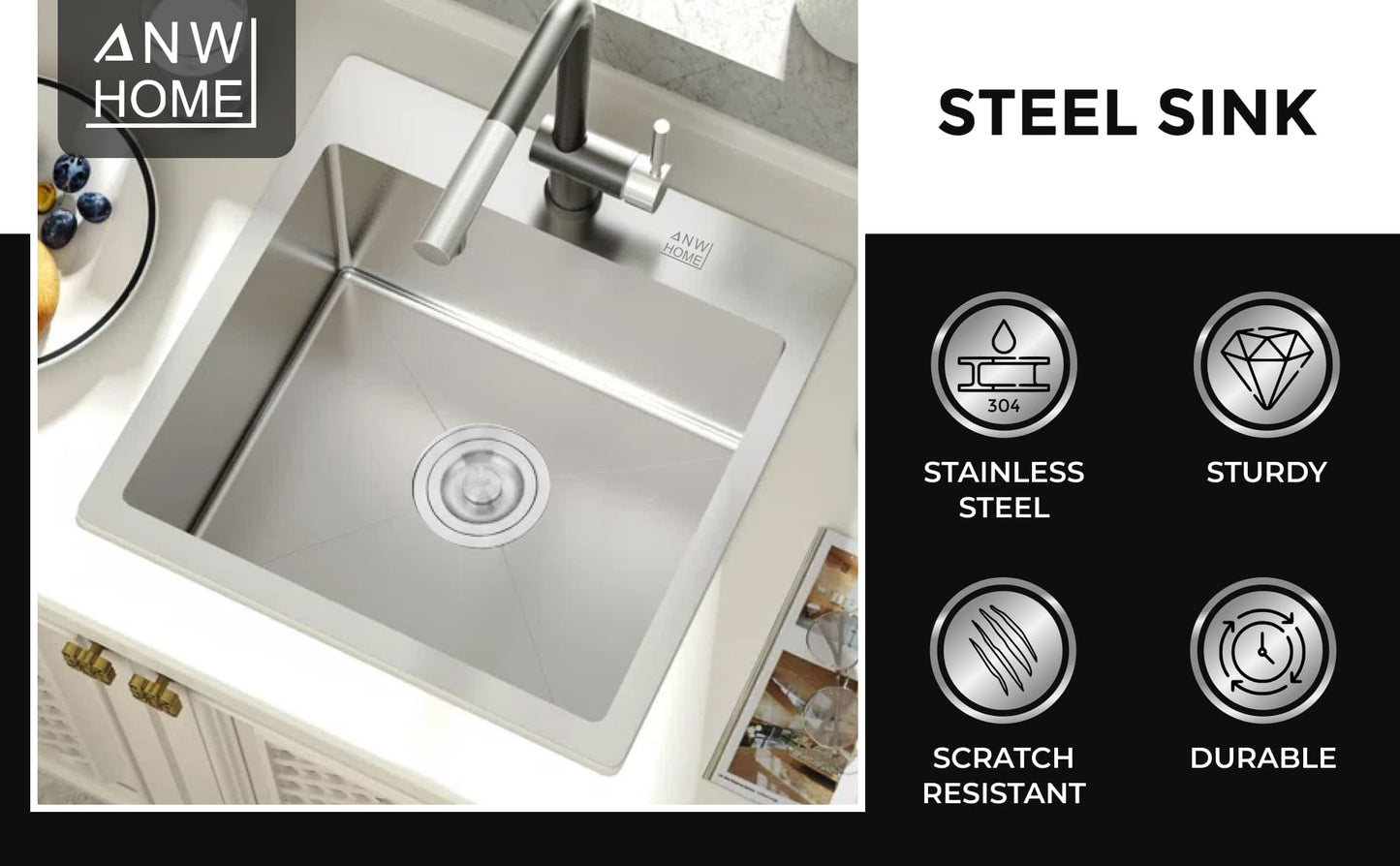 Stainless Steel Sink 46x45 Satin Inox