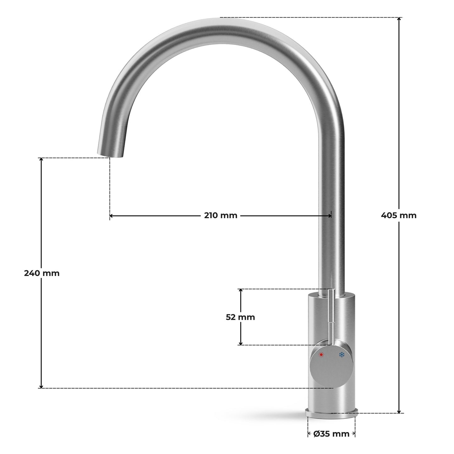 ANW HOME Three-Way Brushed Inox Kitchen Faucet with 360° Swivel Spout – 405 mm