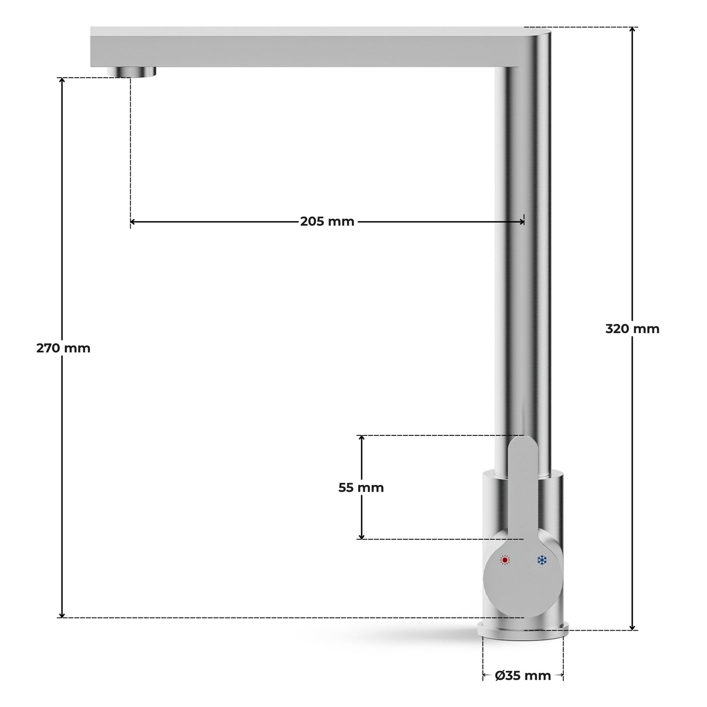 ANW HOME Brushed Inox Kitchen Faucet with Straight 360° Swivel Spout – 320 mm