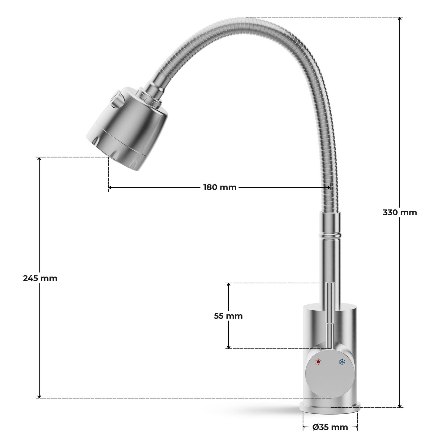 ANW HOME Medium-Arc Brushed Inox Kitchen Faucet with 360° Swivel Spout – 330 mm