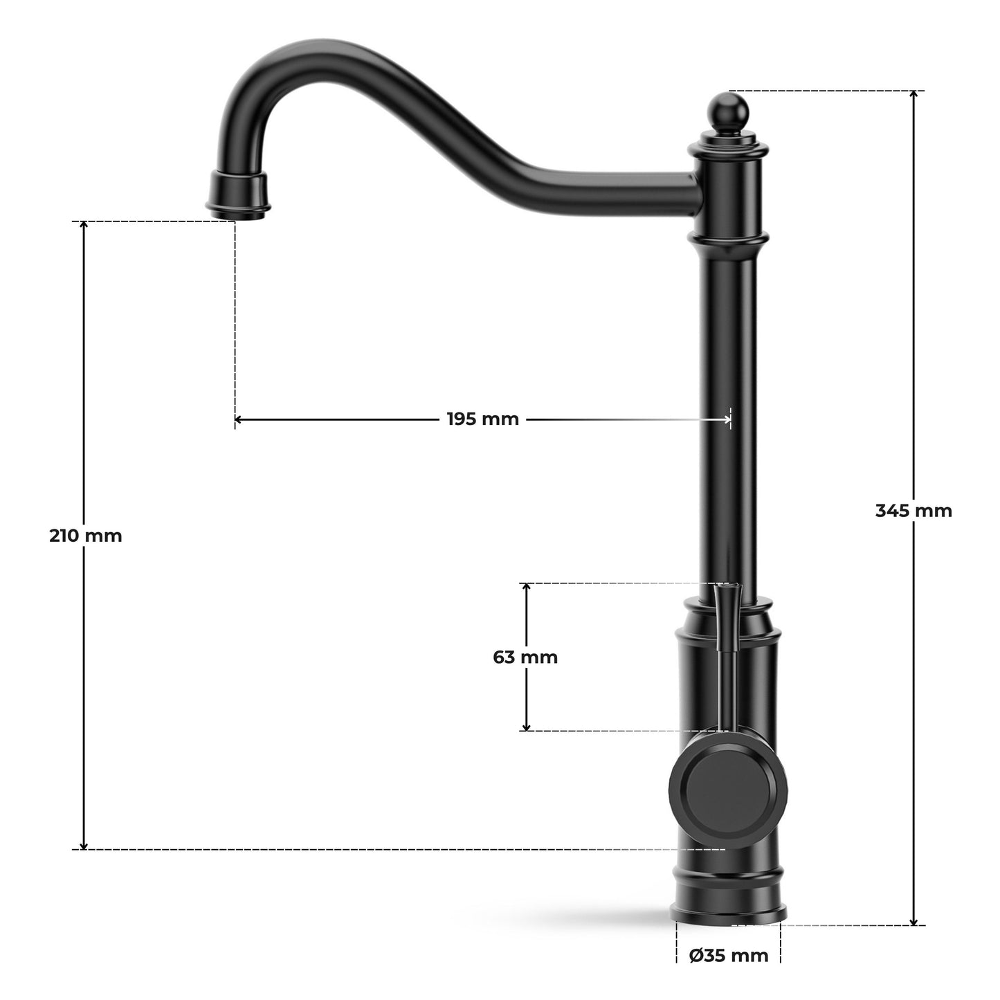 ANW HOME Black Kitchen Faucet with Straight 360° Swivel Spout – 345 mm