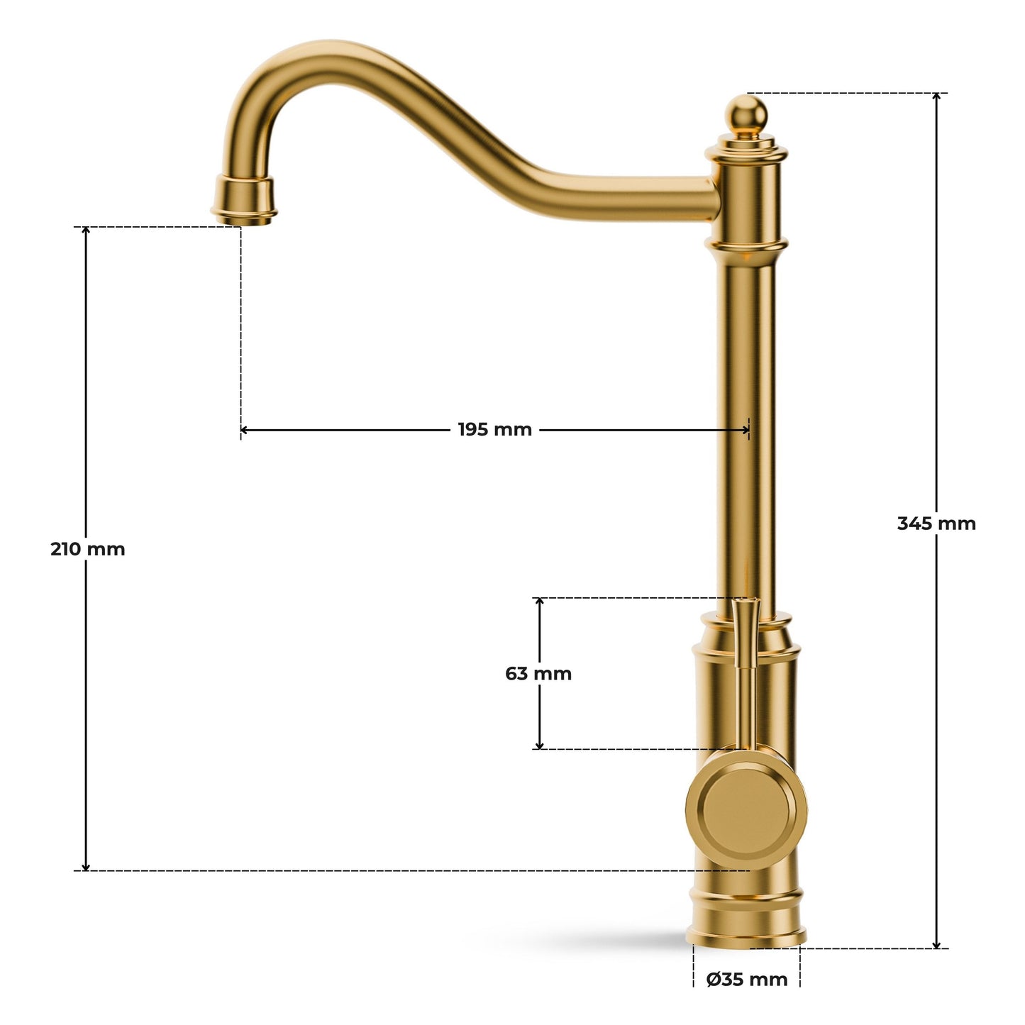 ANW HOME Brushed Gold Kitchen Faucet with Straight 360° Swivel Spout – 345 mm