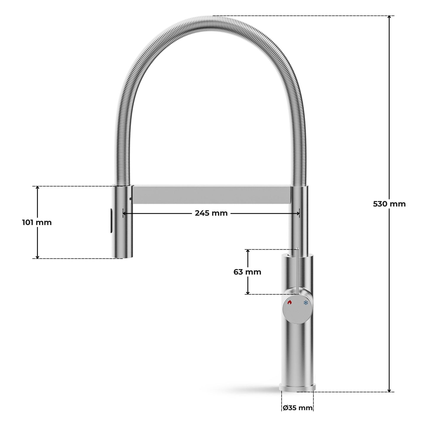 ANW HOME High-Arc Brushed Inox Kitchen Faucet with Pull-Out Spout and 360° Rotation – 530 mm