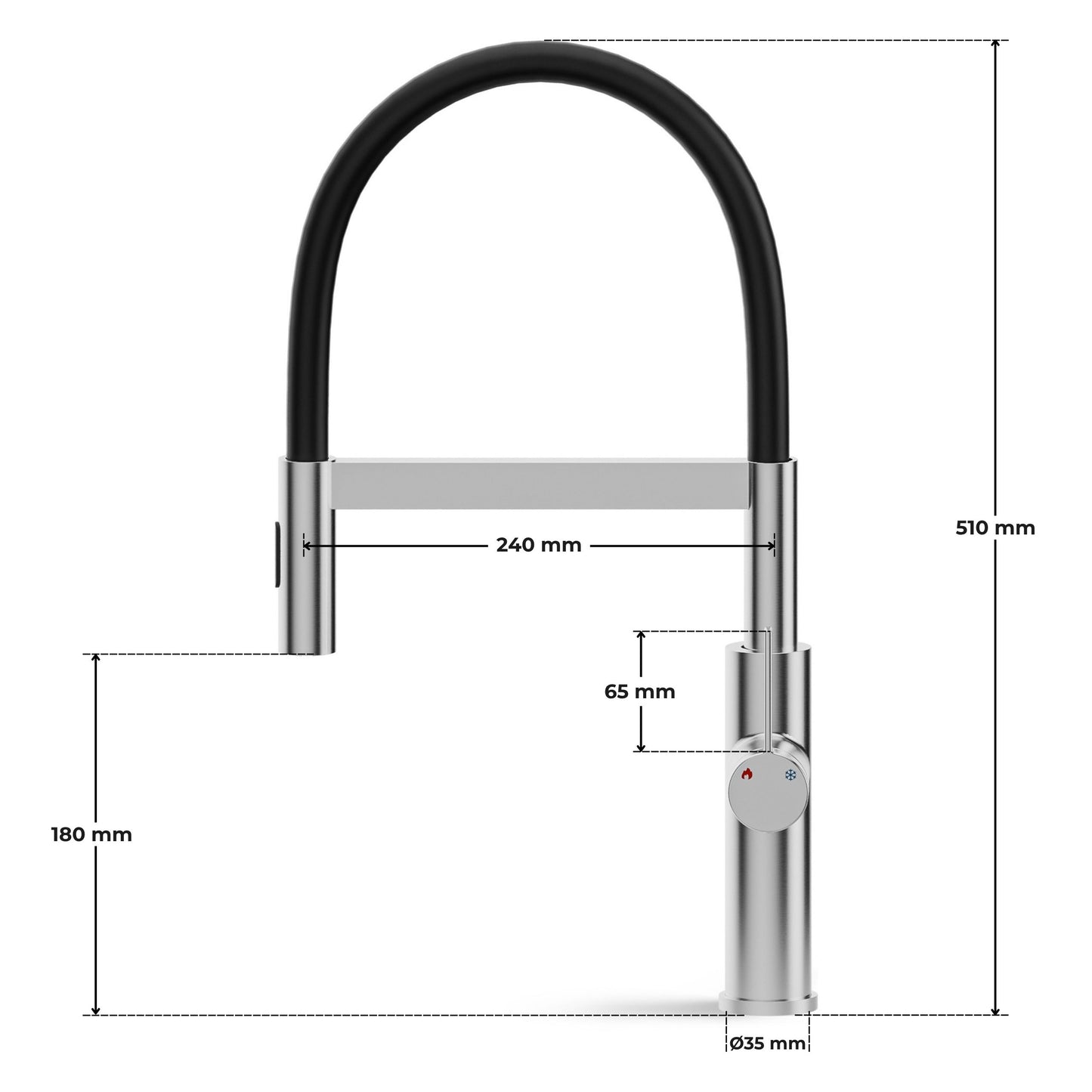 ANW HOME High-Arc Brushed Inox Kitchen Faucet with Pull-Out Spout and 360° Rotation – 520 mm