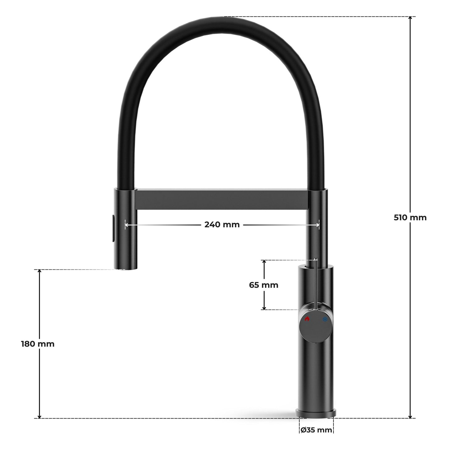ANW HOME High-Arc Matte Graphite Kitchen Faucet with Pull-Out Spout and 360° Rotation – 520 mm