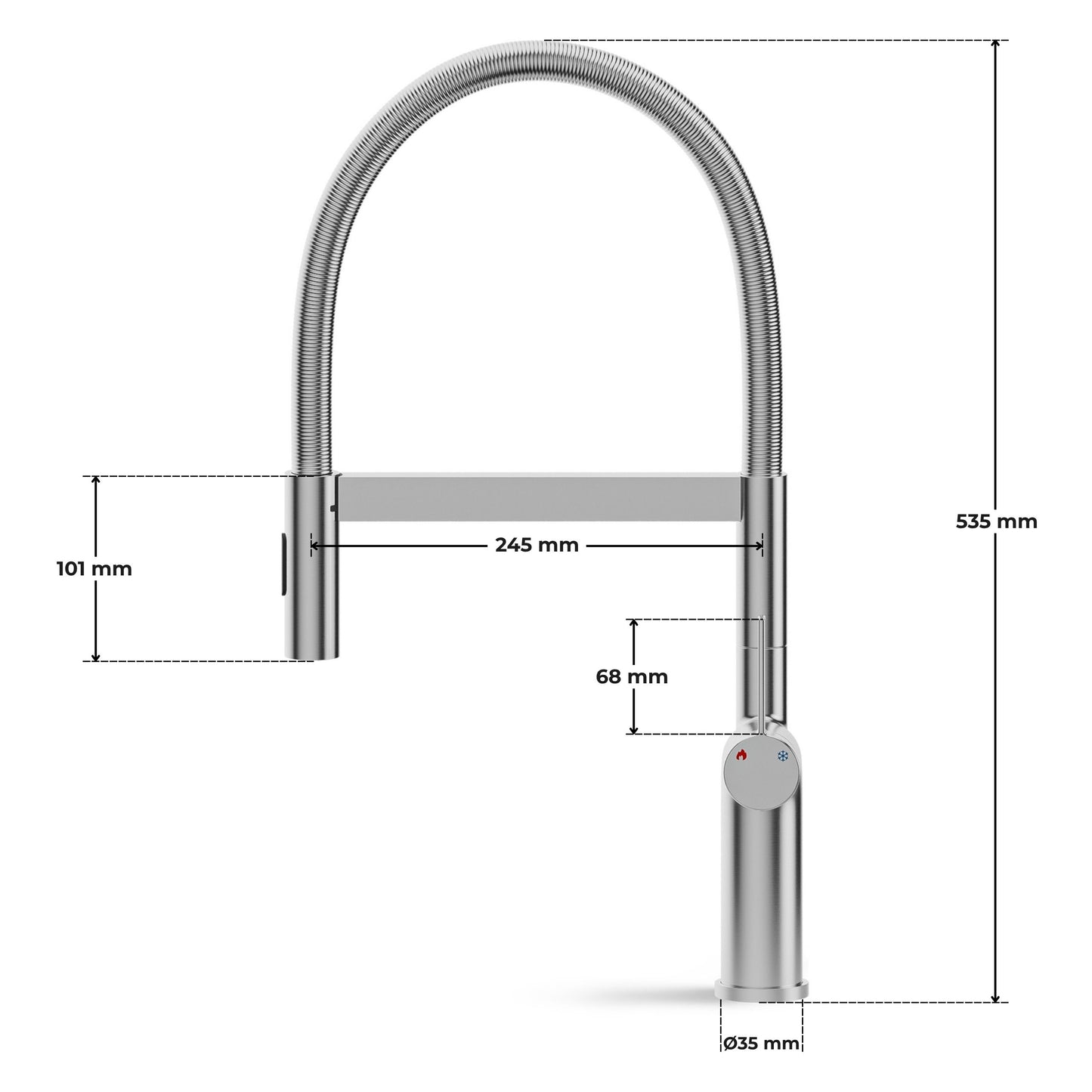 ANW HOME High-Arc Brushed Inox Kitchen Faucet with Pull-Out Spout and 360° Rotation – 535 mm