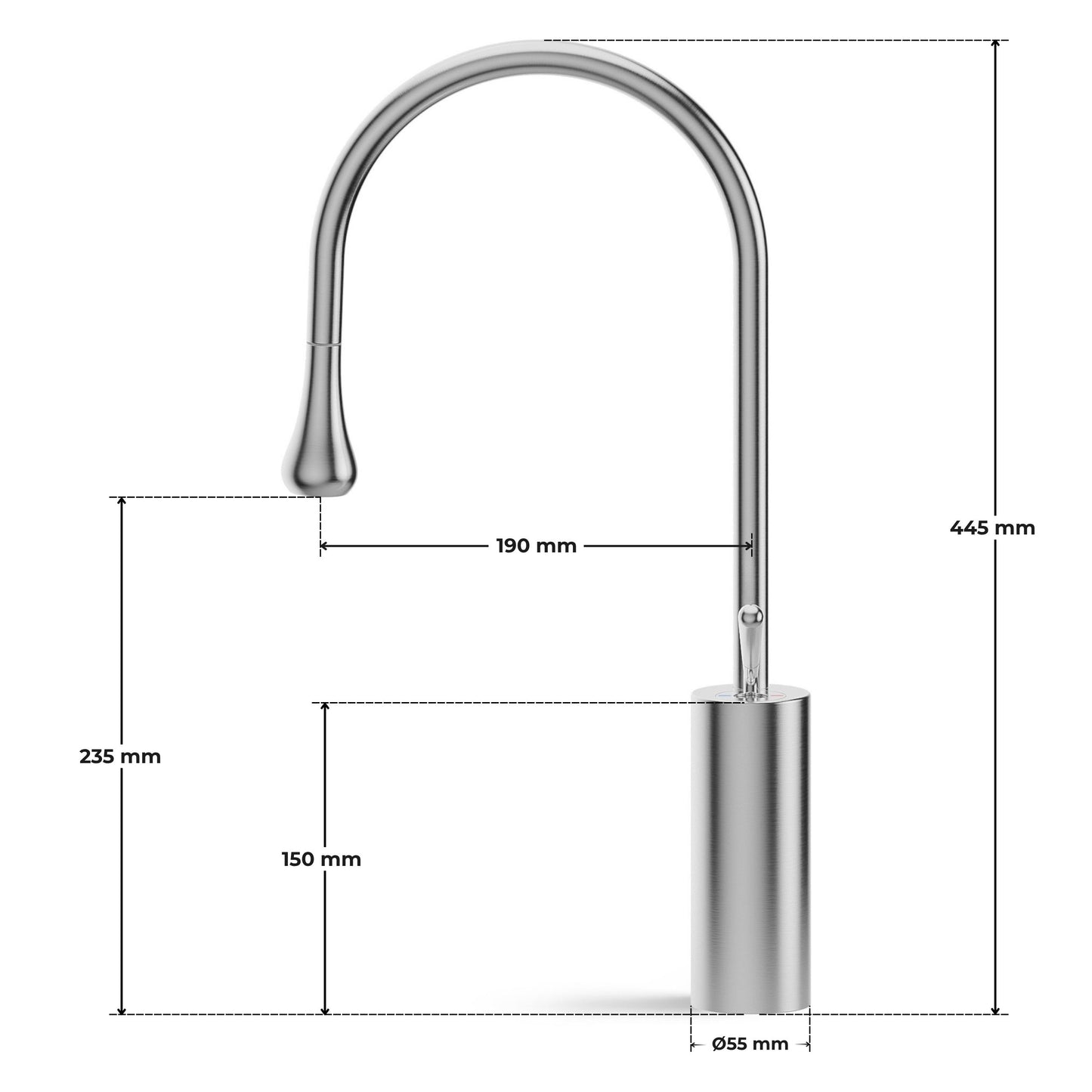 ANW HOME High-Arc Brushed Inox Kitchen Faucet with Pull-Out Spout and 360° Rotation – 445 mm
