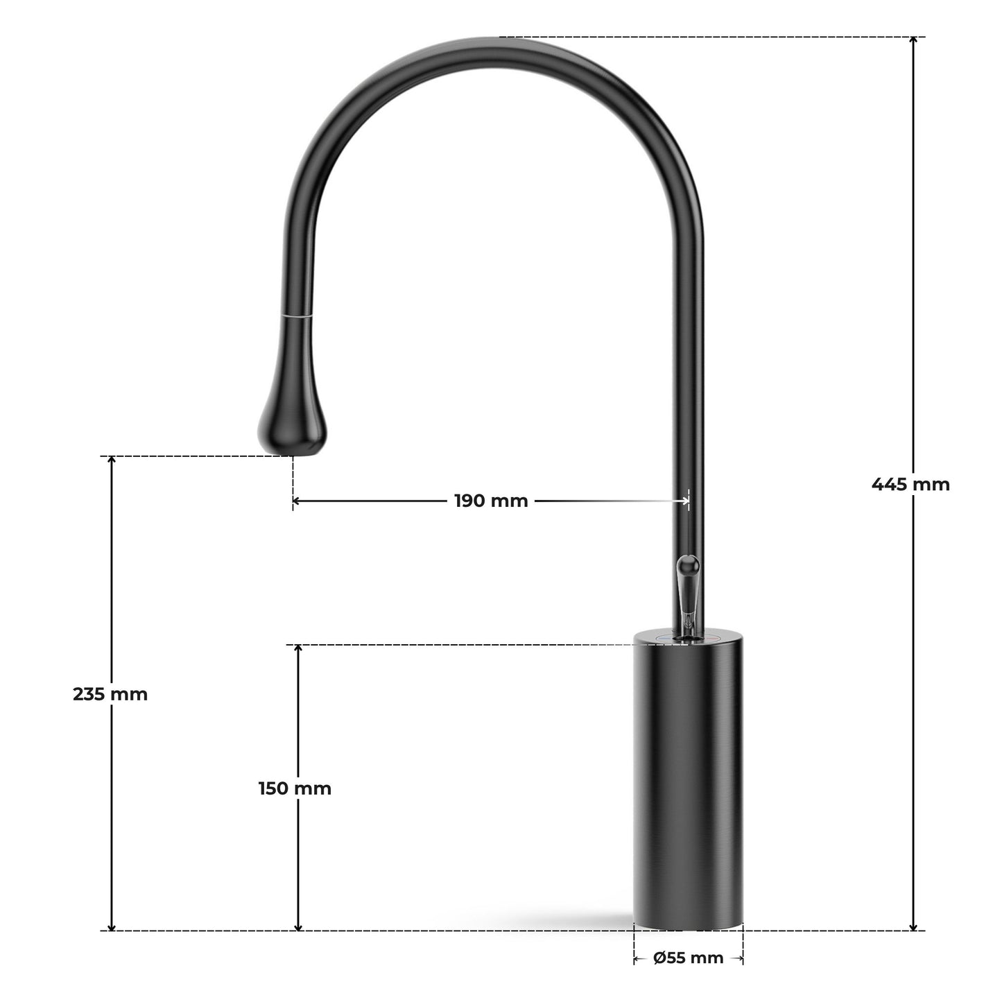 ANW HOME High-Arc Matte Graphite Kitchen Faucet with Pull-Out Spout and 360° Rotation – 445 mm