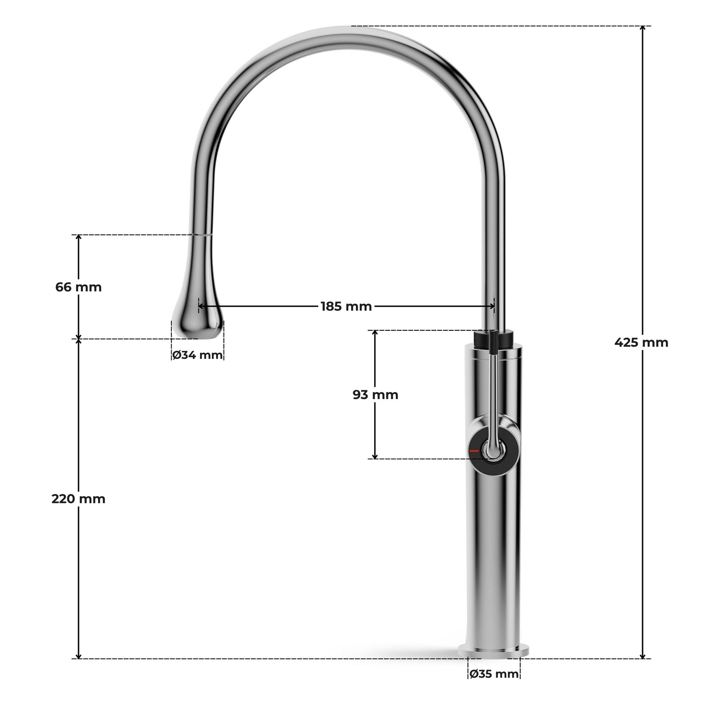 ANW HOME High-Arc Chrome Kitchen Faucet with Pull-Out Spout and 360° Rotation – 423 mm
