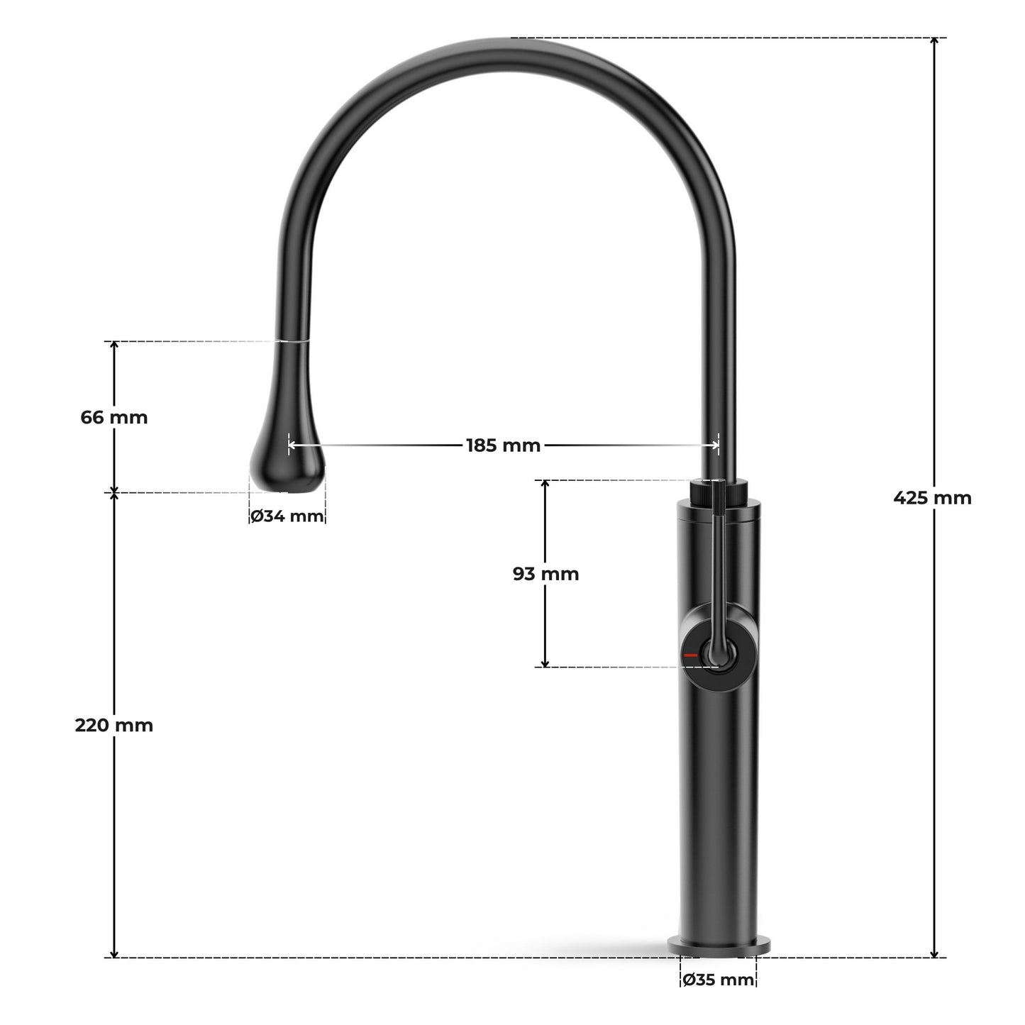 ANW HOME High-Arc Matte Graphite Kitchen Faucet with Pull-Out Spout and 360° Rotation – 423 mm