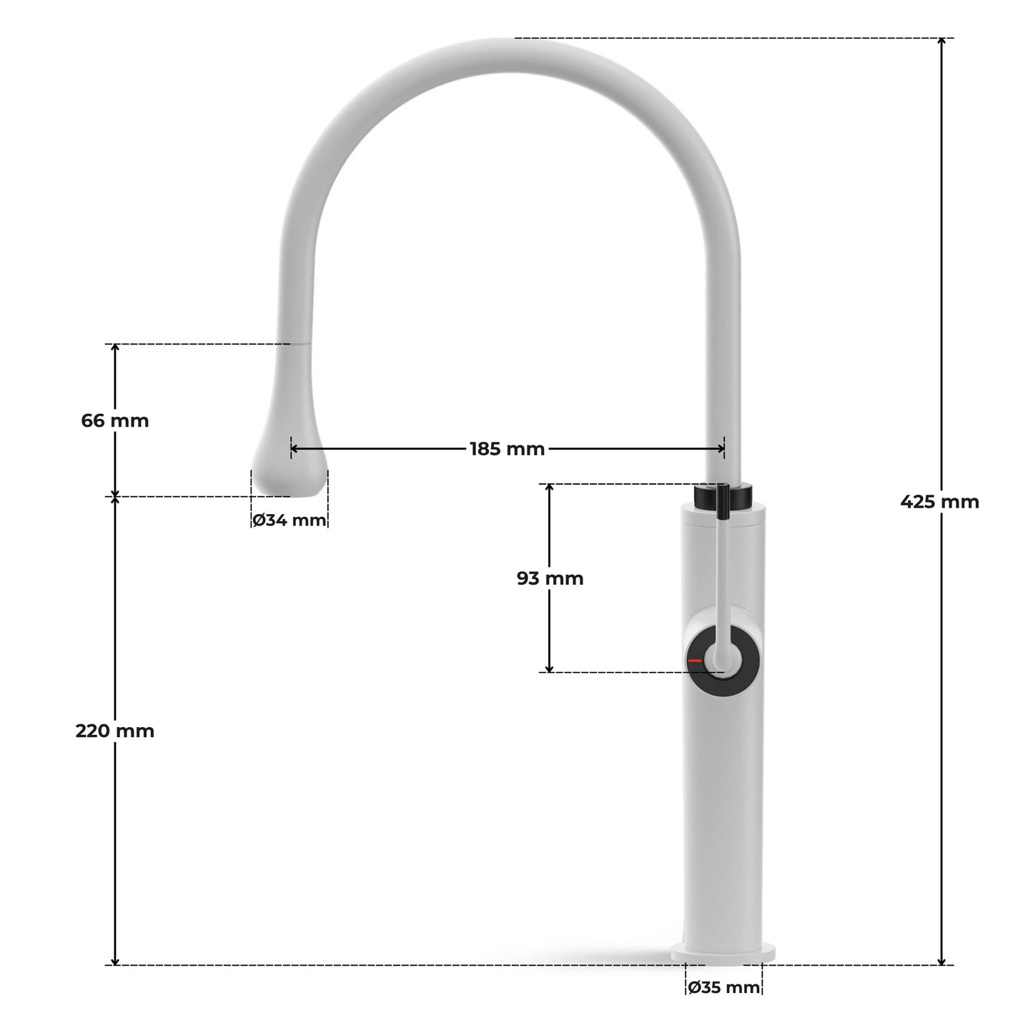 ANW HOME High-Arc White Kitchen Faucet with Pull-Out Spout and 360° Rotation – 423 mm