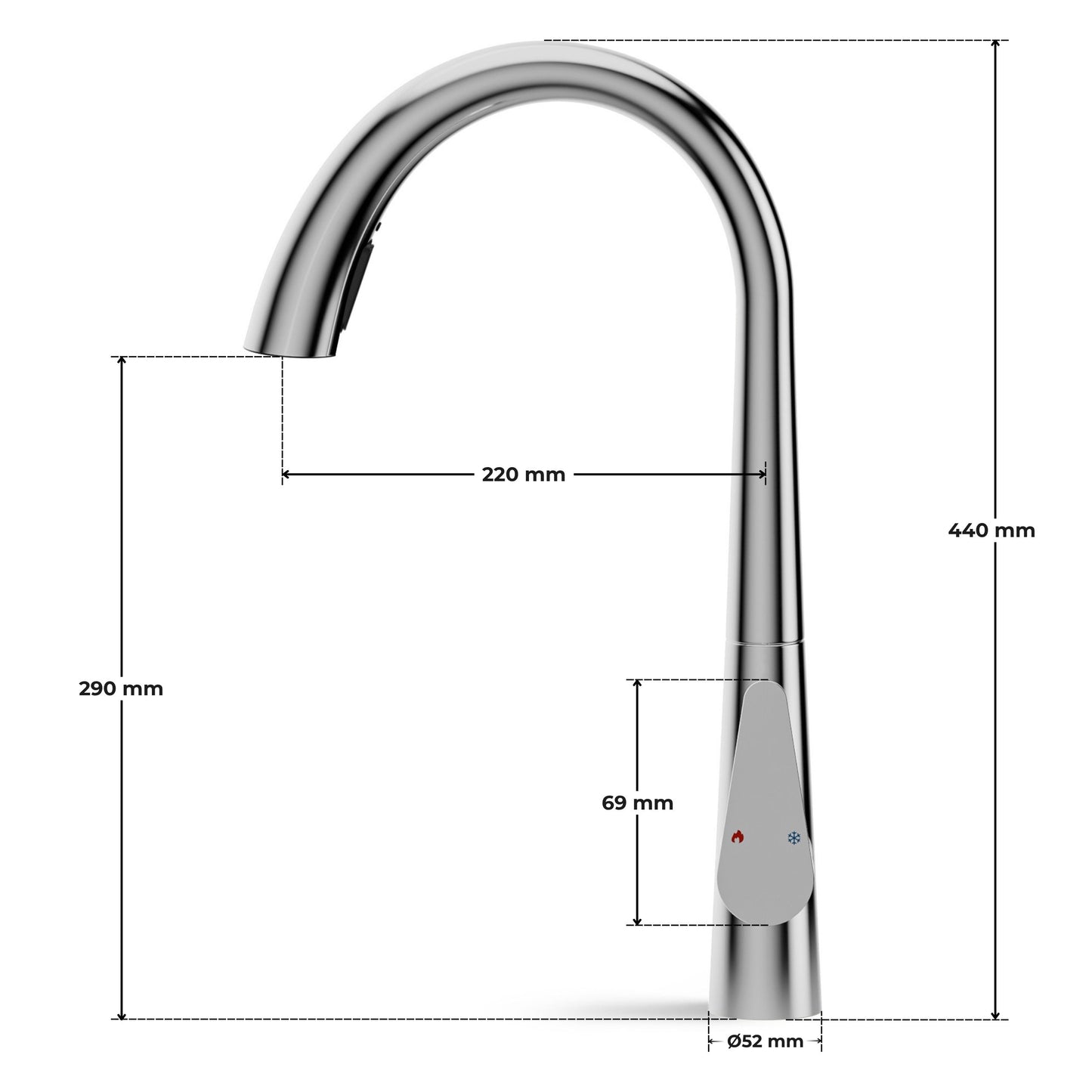 ANW HOME Medium-Arc Chrome Kitchen Faucet with Pull-Out Spout and 360° Rotation – 430 mm