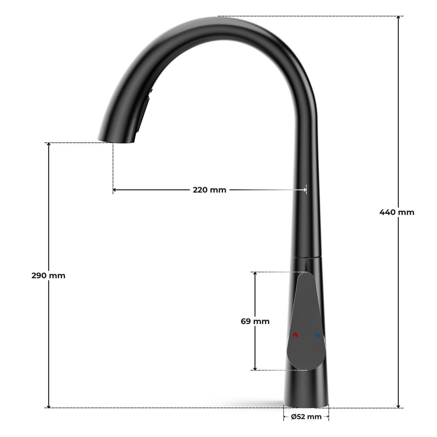 ANW HOME Medium-Arc Matte Graphite Kitchen Faucet with Pull-Out Spout and 360° Rotation – 430 mm