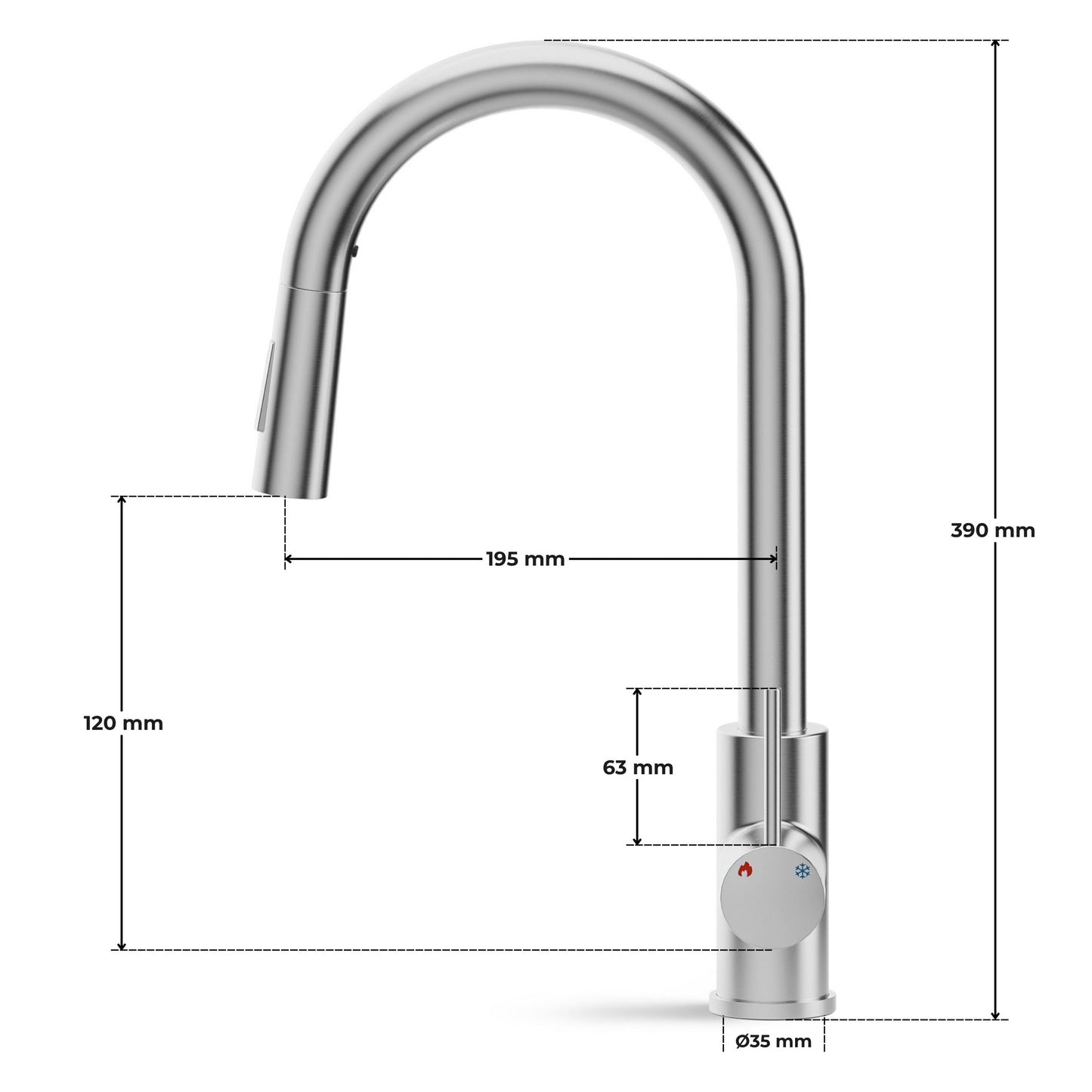 ANW HOME High-Arc Brushed Inox Kitchen Faucet with Pull-Out Spout and 360° Rotation – 390 mm