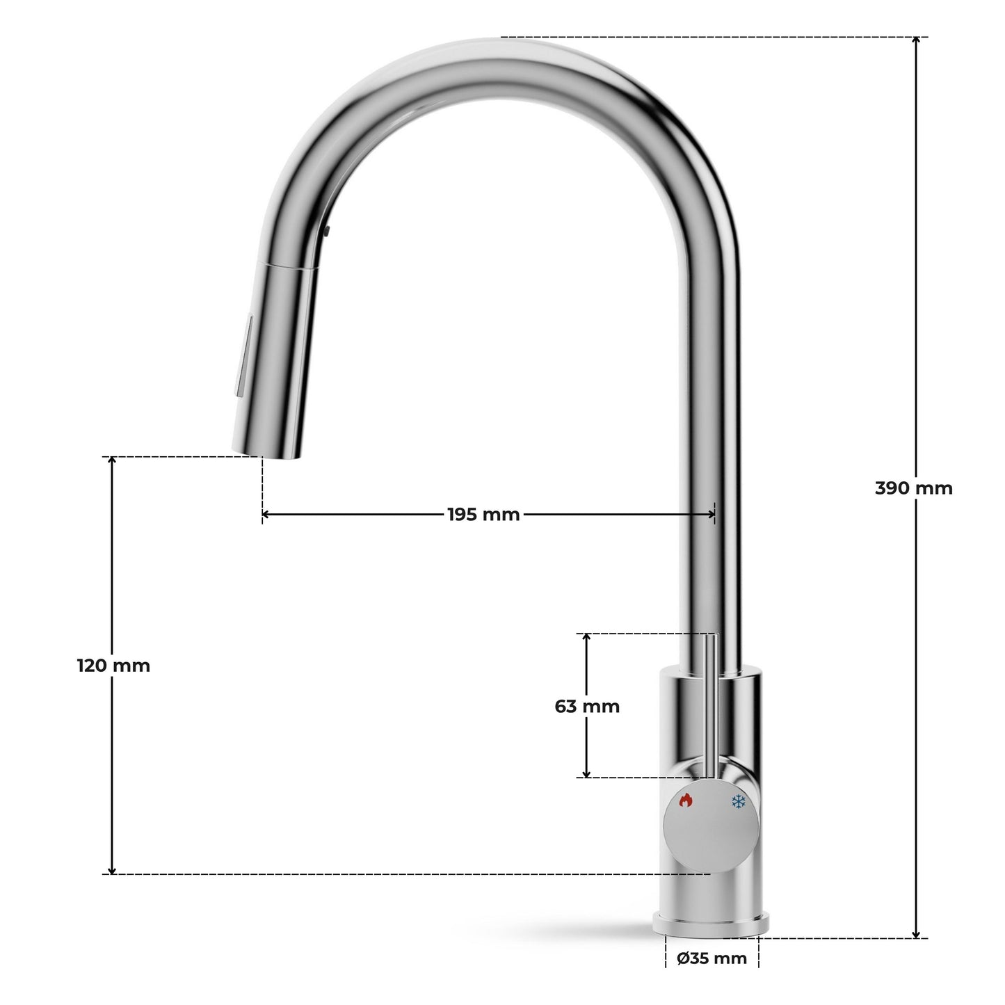 ANW HOME High-Arc Chrome Kitchen Faucet with Pull-Out Spout and 360° Rotation – 390 mm
