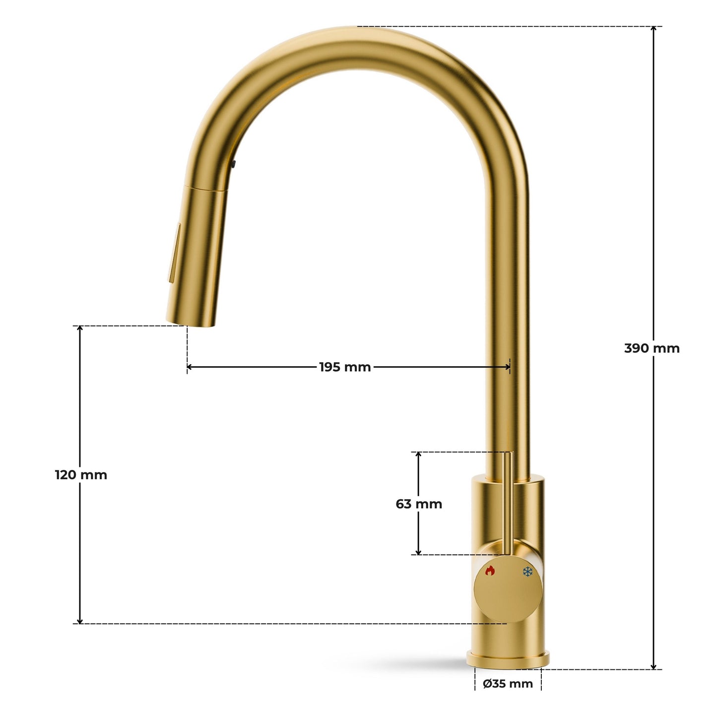 ANW HOME High-Arc Gold Kitchen Faucet with Pull-Out Spout and 360° Rotation – 390 mm