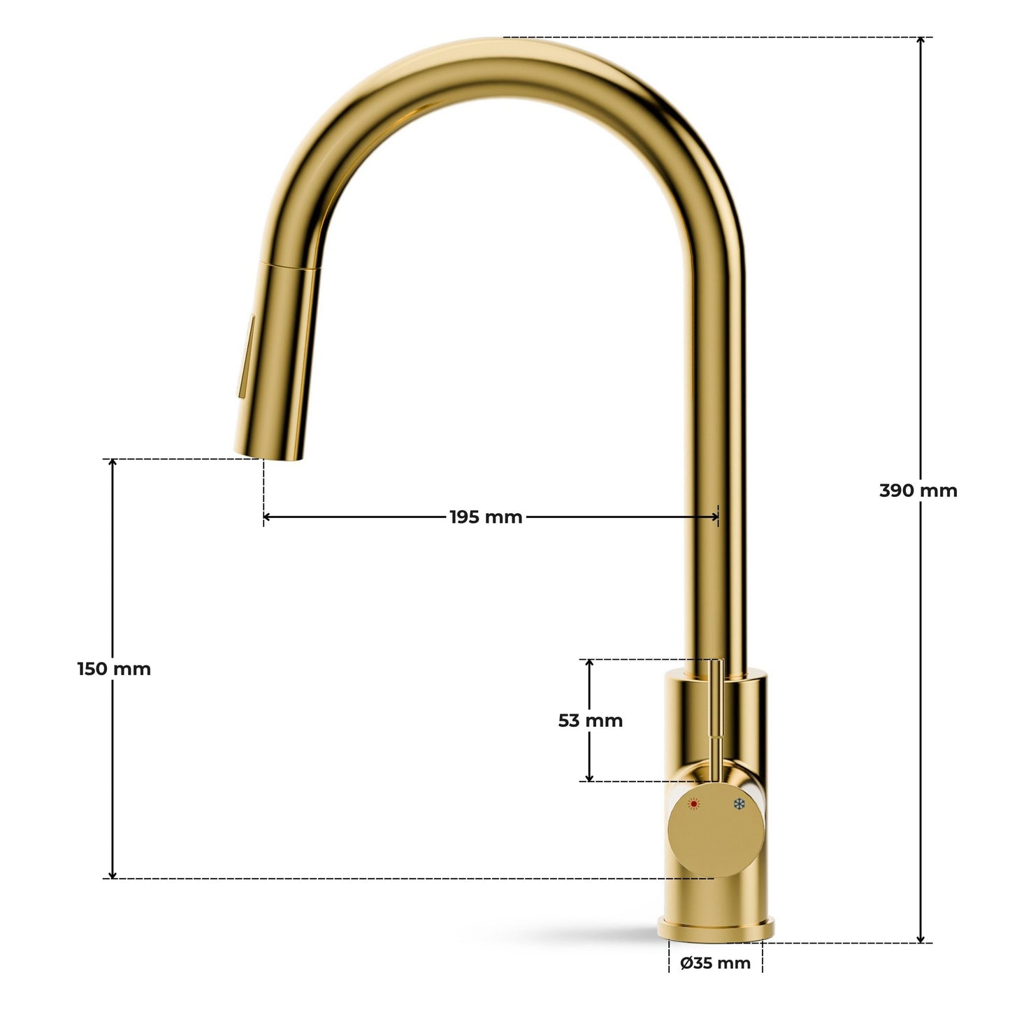 ANW HOME High-Arc Polished Gold Kitchen Faucet with Pull-Out Spout and 360° Rotation – 390 mm