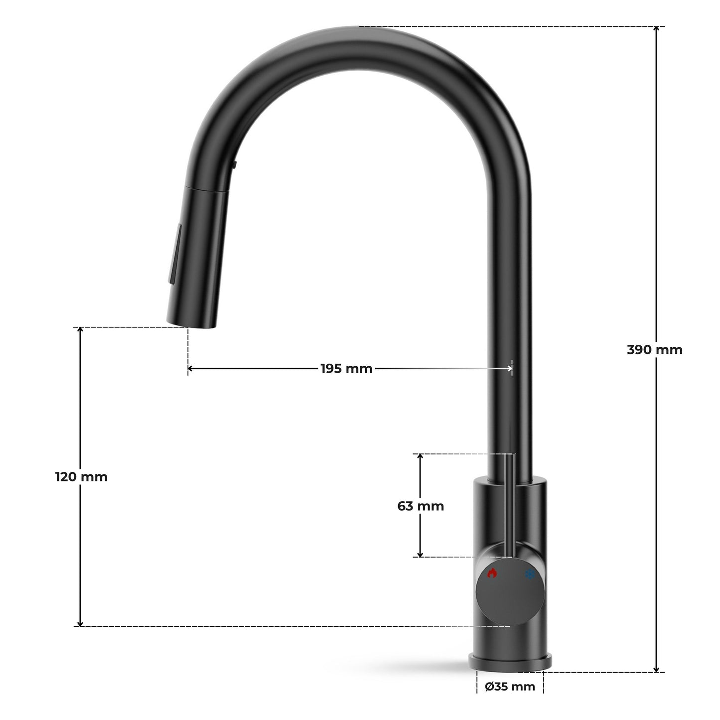 ANW HOME High-Arc Matte Graphite Kitchen Faucet with Pull-Out Spout and 360° Rotation – 390 mm