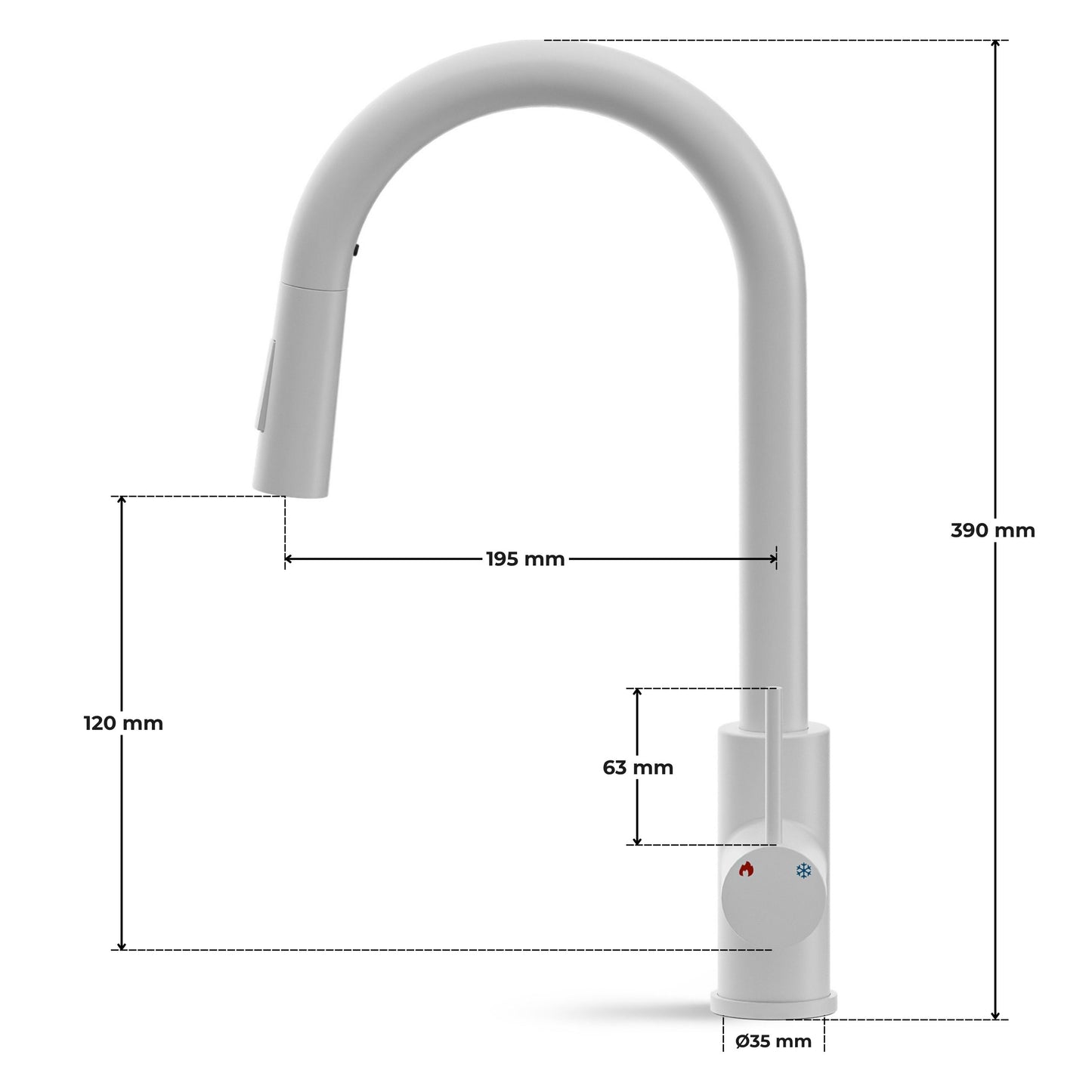 ANW HOME High-Arc White Kitchen Faucet with Pull-Out Spout and 360° Rotation – 390 mm