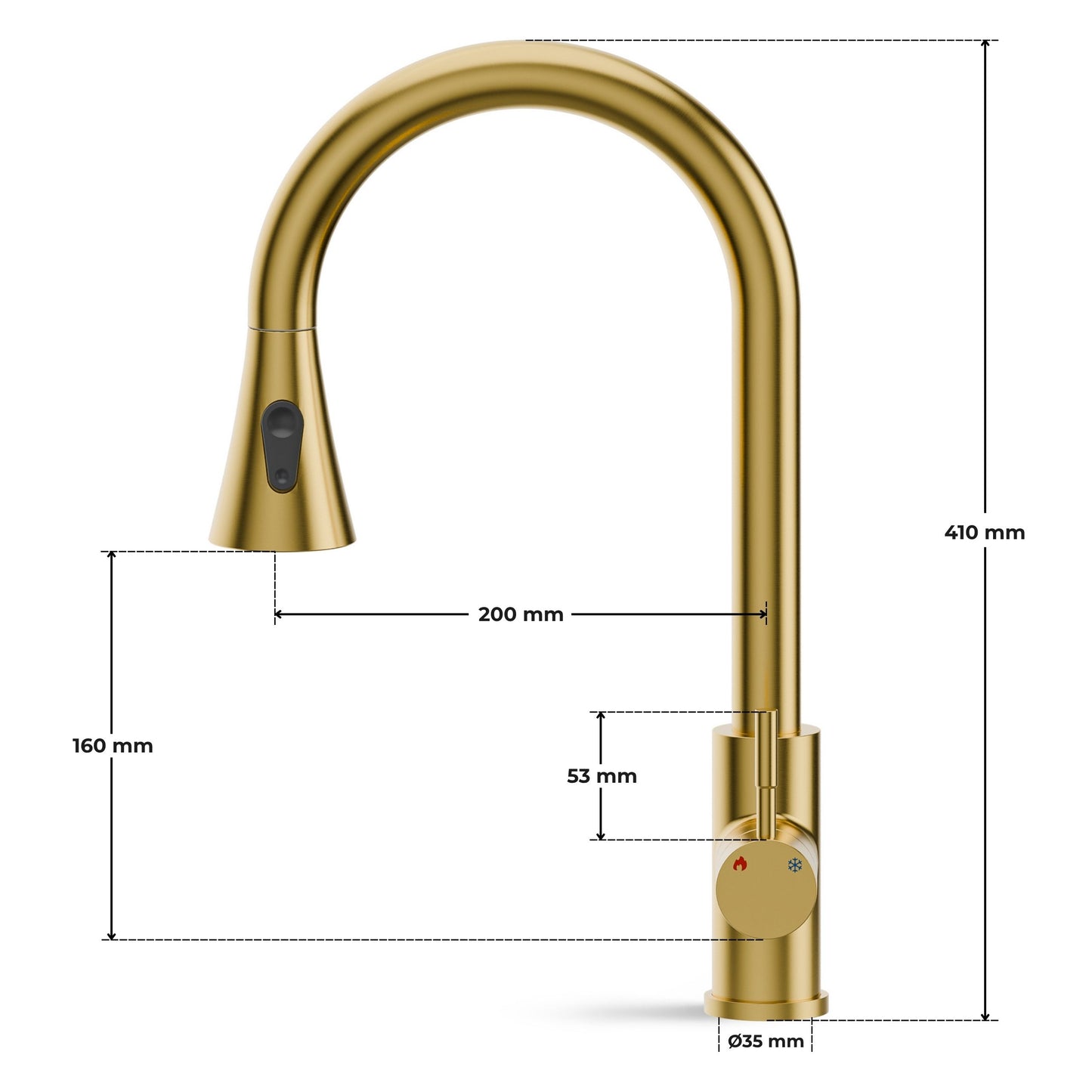 ANW HOME High-Arc Brushed Gold Kitchen Faucet with Pull-Out Spout and 360° Rotation – 410 mm