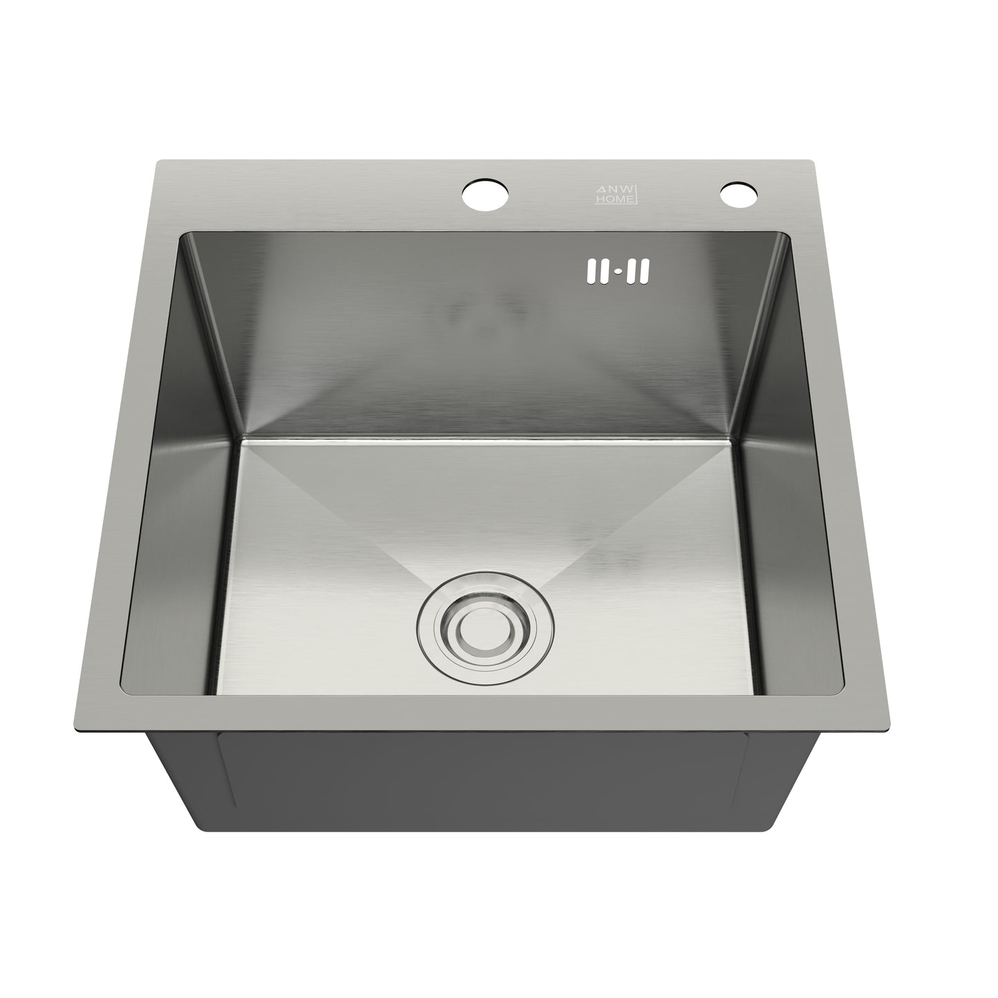 ANW HOME Kitchen Sink Stainless Steel Single Bowl Kitchen Sink 50 x 50 cm, Inset, Silver, Nano Coating, Thickness 3.0/1 mm, 22 cm Bowl Depth, with Waste Kit & Soap Dispenser