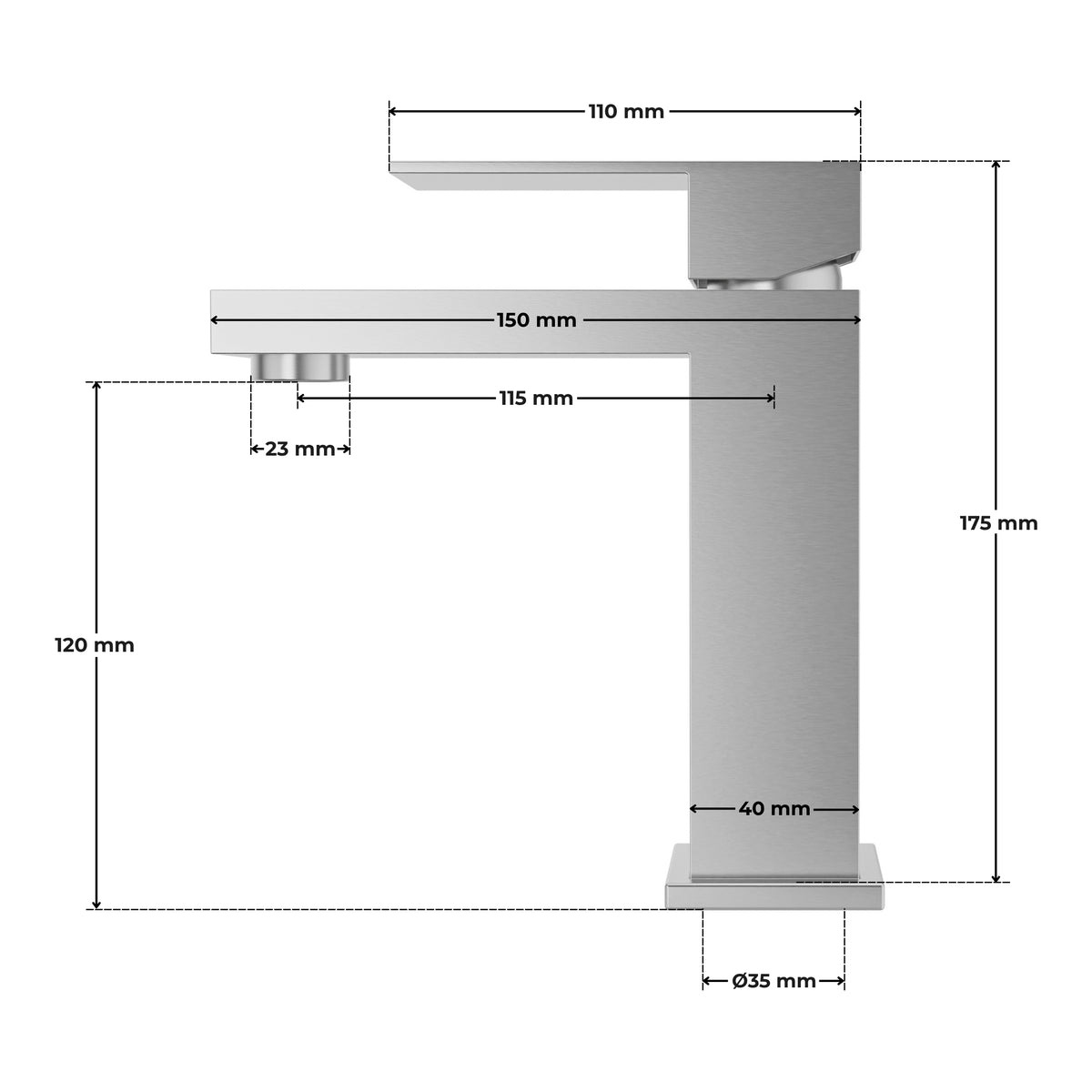 BATERIA UMYWALKOWA INOX SZCZOTKOWANA STOJĄCA 175 MM