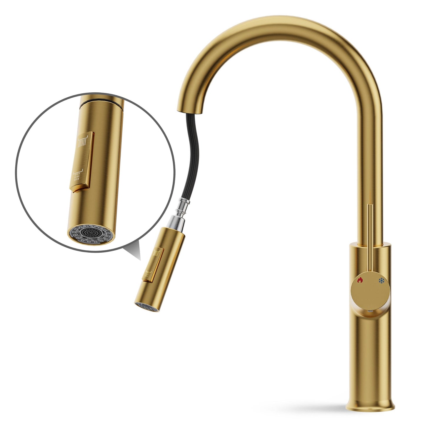 ANW HOME High-Arc Gold Kitchen Faucet with Pull-Out Spout and 360° Rotation – 420 mm