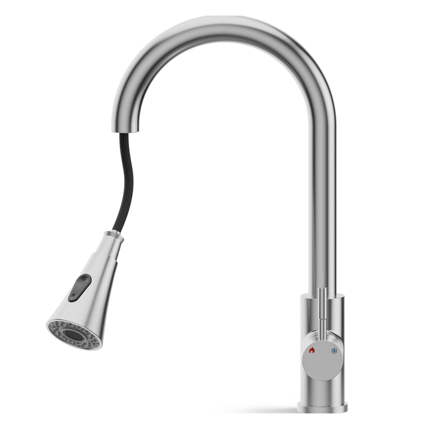 ANW HOME High-Arc Brushed Inox Kitchen Faucet with Pull-Out Spout and 360° Rotation – 410 mm