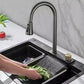 ANW HOME Küchenspüle Einbauspüle, Spülbecken 1 Becken Multifunktion aus 304 Edelstahl, 75x45 cm, Graphit PVD, Nano Anti-Kratz, 3/1 mm, 23 cm Tief, mit Wasserfallhahn