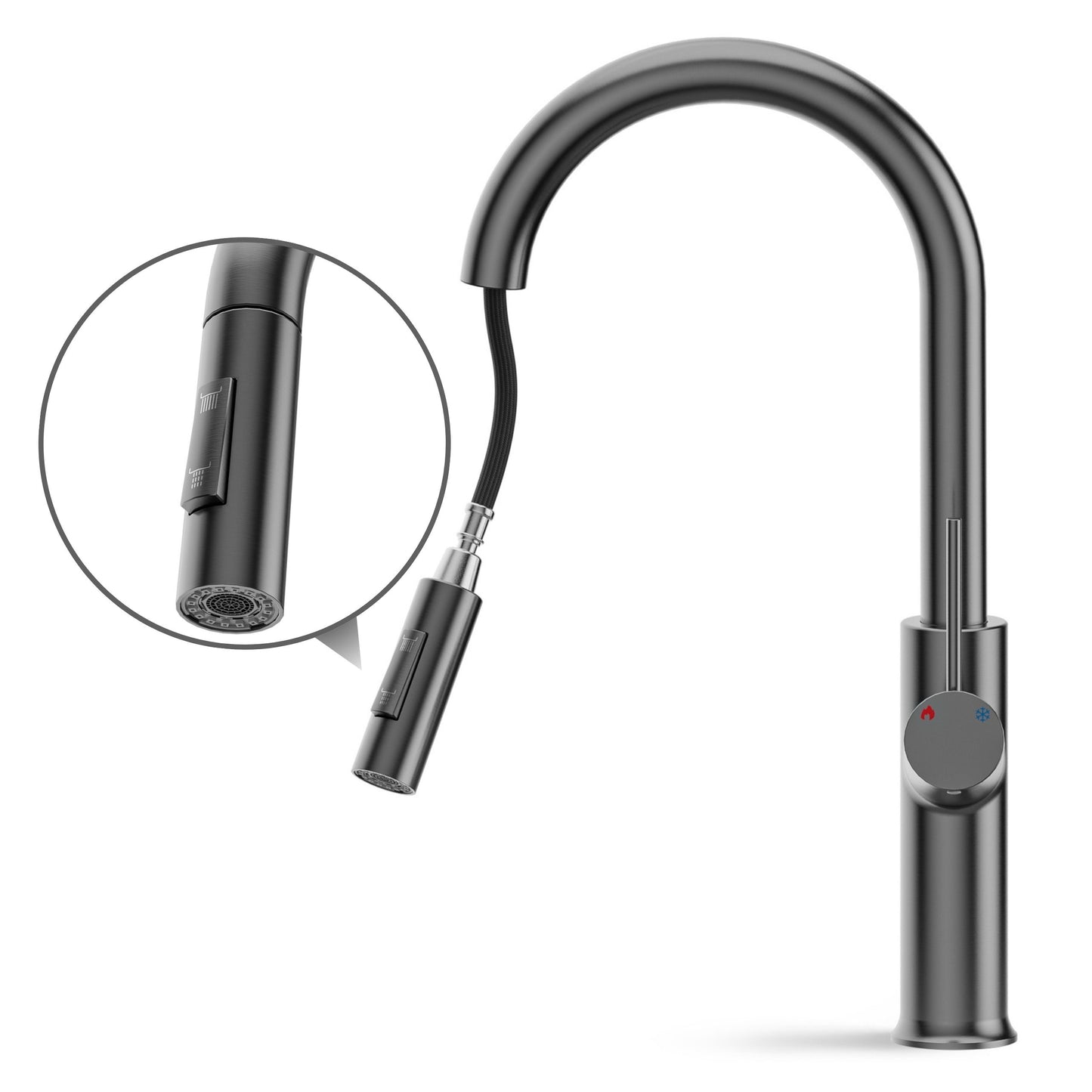 ANW HOME High-Arc Matte Graphite Kitchen Faucet with Pull-Out Spout and 360° Rotation – 420 mm
