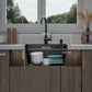 ANW HOME Kitchen Sink Stainless Steel, Single Bowl Kitchen Sink 50x50 cm, Black, Topmount, Nano-Coated, Thickness 3.0/1 mm, 22 cm Deep, with Siphon, Soap Dispenser and Basket