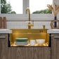 ANW HOME Fregadero Cocina 1 Seno Sobre Encimera, Fregadero Cocina Acero Inoxidable 304, 60x50 cm, Oro PVD, Nano-Revestimiento, Grosor 3,0+1 mm, con Sifón, Dosificador de Jabón y Cesta