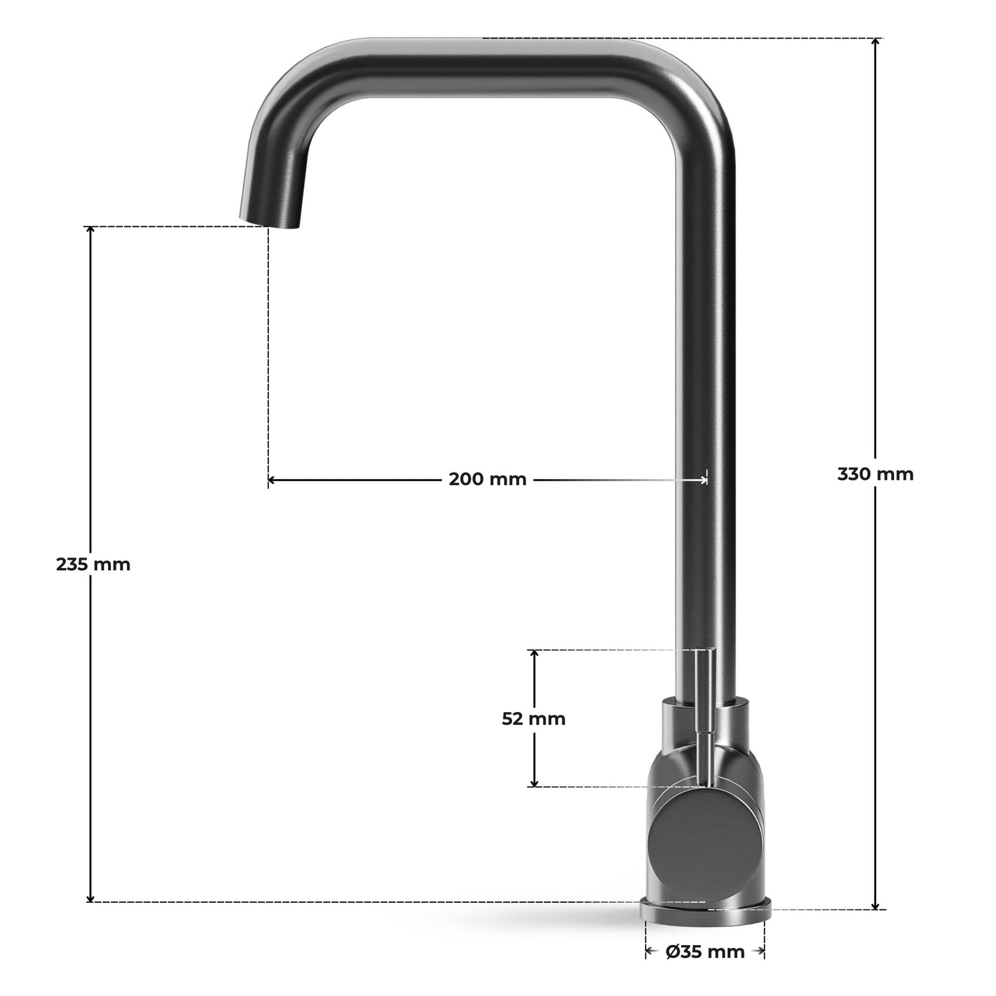 Fold-Down Graphite Kitchen Faucet for Window Installation with 360° Swivel Spout – 330 mm