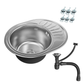 ANW HOME Fregadero Cocina 1 Seno Fregadero sobre Encimera con Escurridor Acero Inoxidable 201 57x45 cm Plata Acabado Satinado Grosor 0,6 mm con Sifón